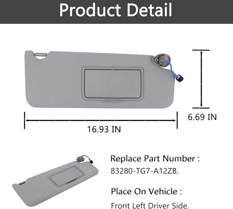Xiaoyudou Left Driver & Right Passenger Side Sun Visor Fit for Honda Pilot 2017-2022, Honda Ridgeline 2018-2023 Replaces# 83280-TG7-A12ZB 83230-TG7-A12ZB (Gray) - Image 2